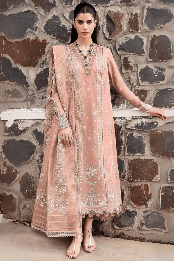 QL-2785-3 Piece Unstitched Heavy Embroidered Lawn Suit ( Heavy Embroidered Cotton Net Dupatta )