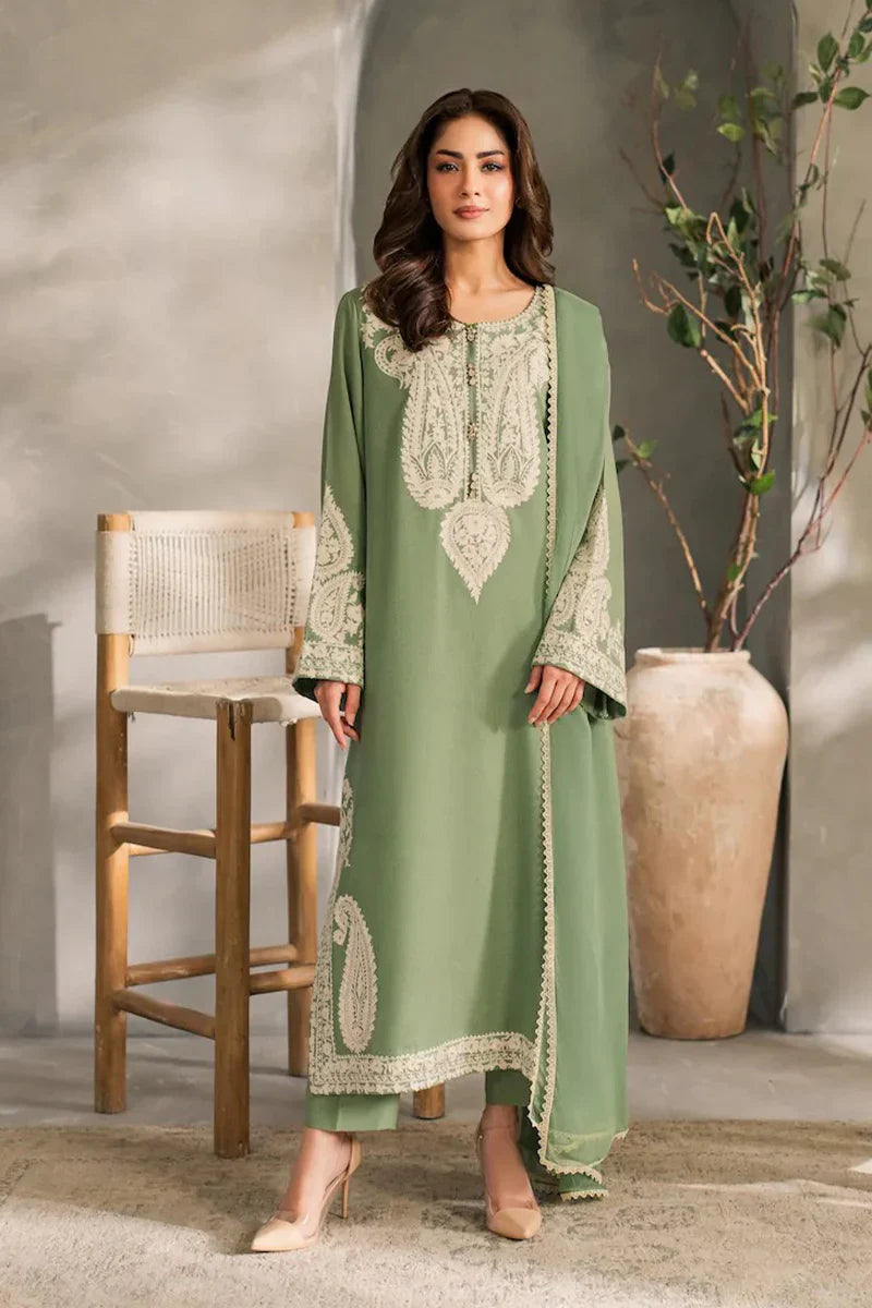 MR-2740  3Pc-Unstitched Embroidered Lawn Fabric With Embroidered Chiffon Dupatta