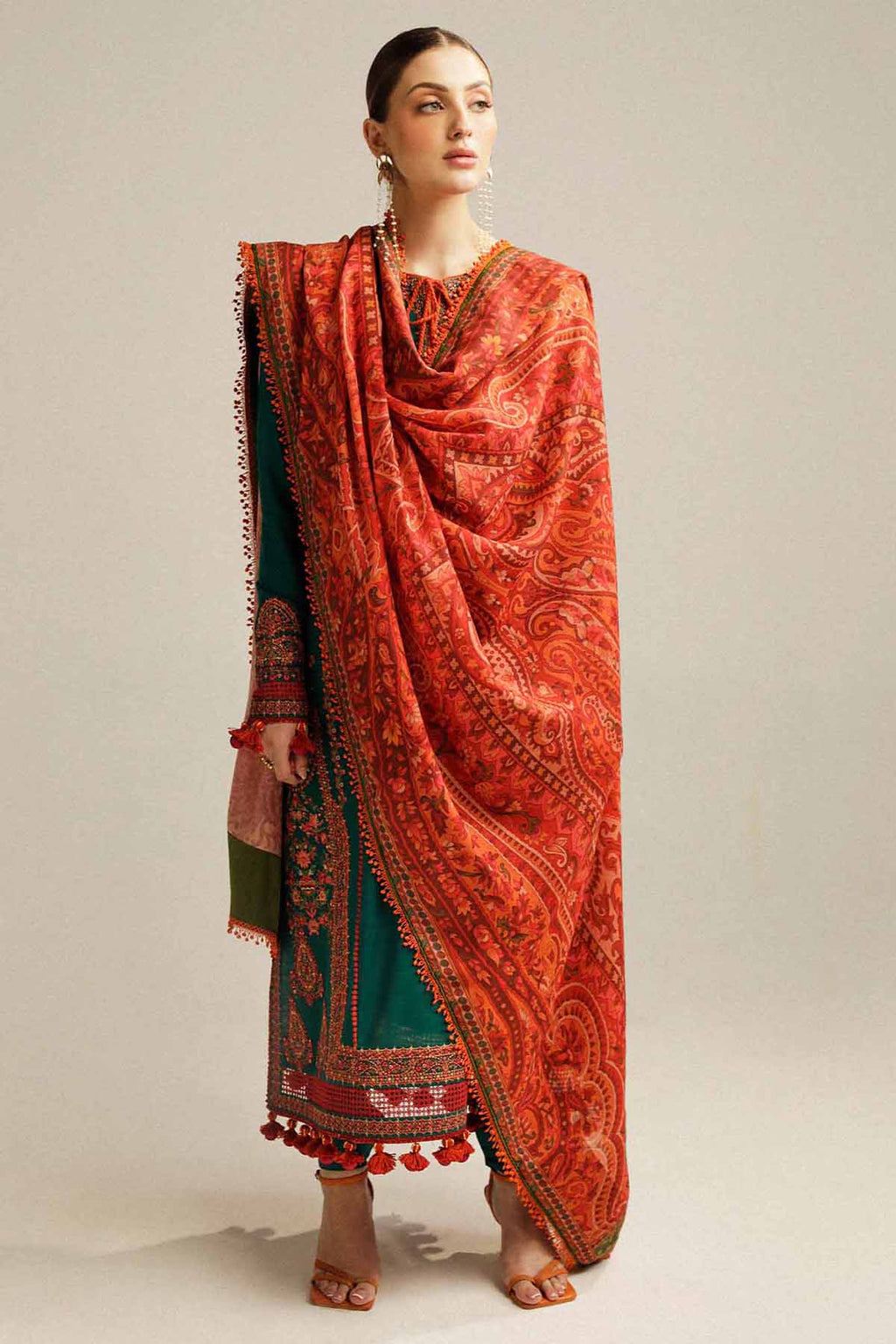 MB 525 - 3 Pcs Unstitched Heavy Embroidered Lawn Suit with Premium Quality Lawn Dupatta