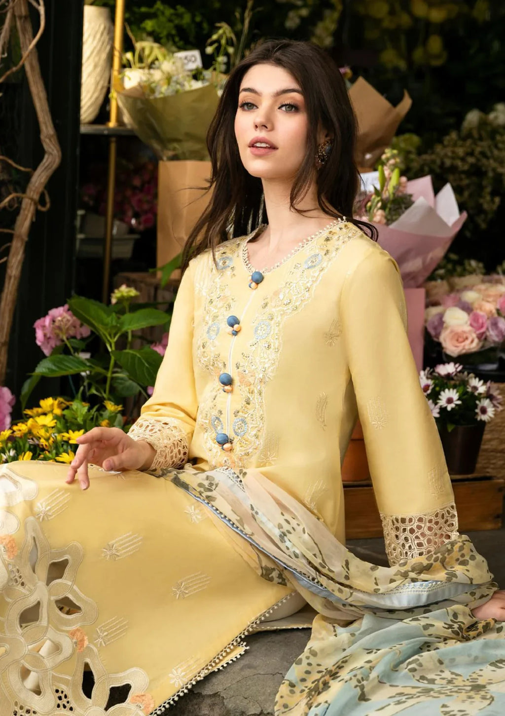 MS 2570A-3 Pcs Embroidered Lawn Shirt with Printed Dupatta