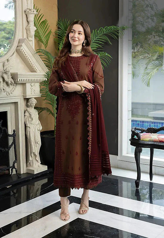 AJ 2556-Lawn Fabric 3 Piece Embroidered Shirt with Embroidered Chiffon Dupatta