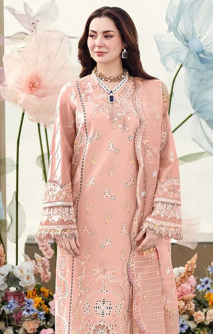 QL-2770-3 Piece Unstitched Heavy Embroidered Lawn Suit ( Heavy Embroidered Cotton Net Dupatta )