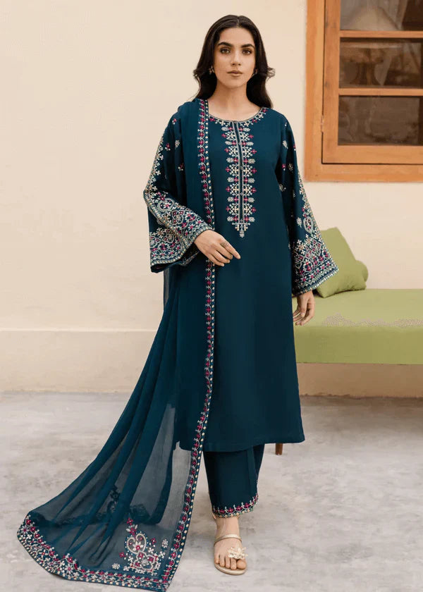 LM-585 Lawn Fabric 3 Piece - Unstitched Fully Embroidered With Chiffon Dupatta