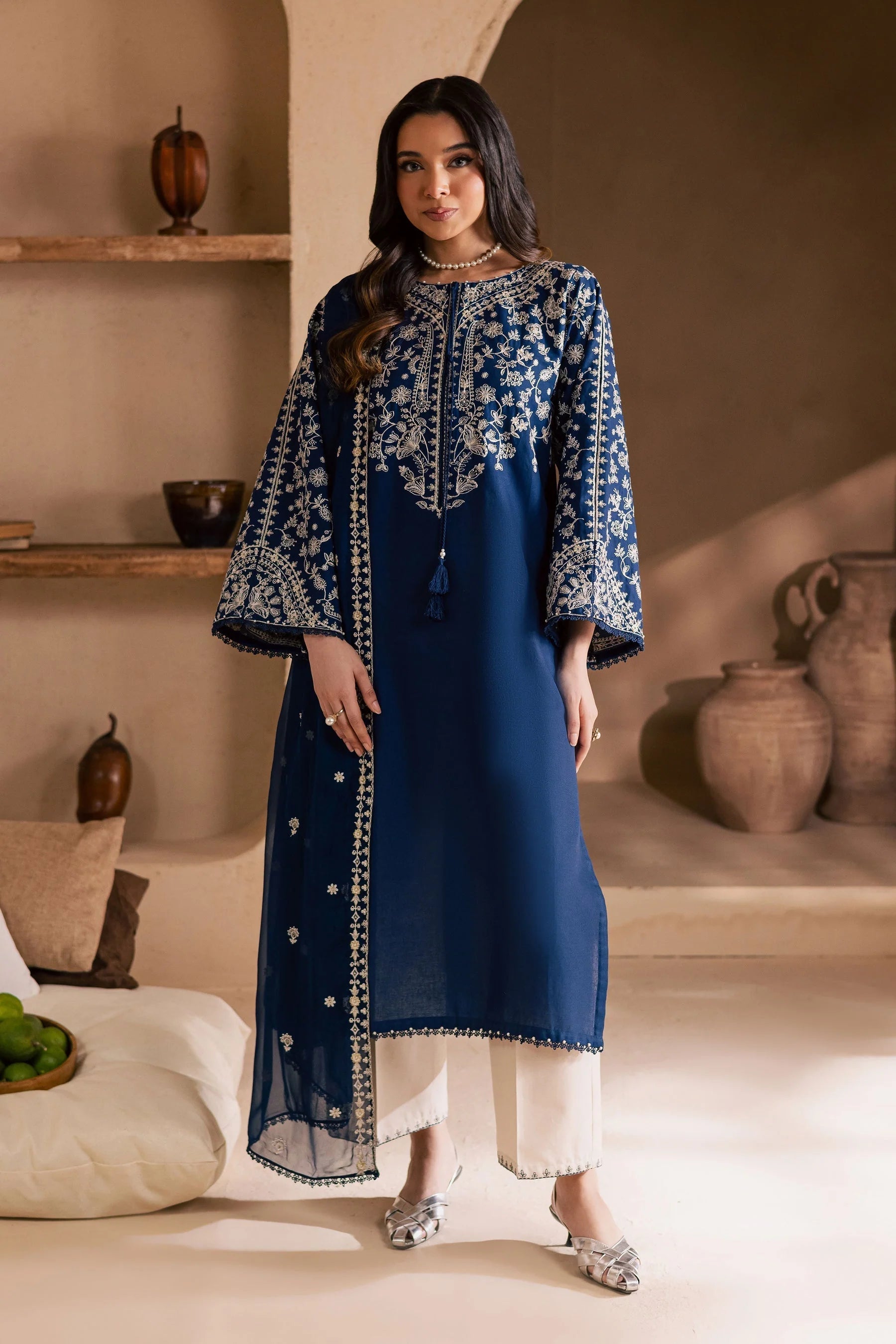 BT 2835-3 Piece - Unstitched Embroidered Lawn Fabric with Embroidered Chiffon Dupatta