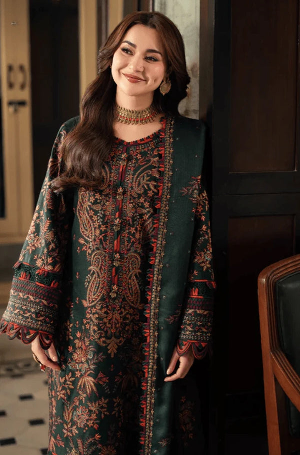 AJ 2915-3 Piece Unstitched Heavy Embroidered Dhanak Suit ( Dhanak Embroidered Shawl )