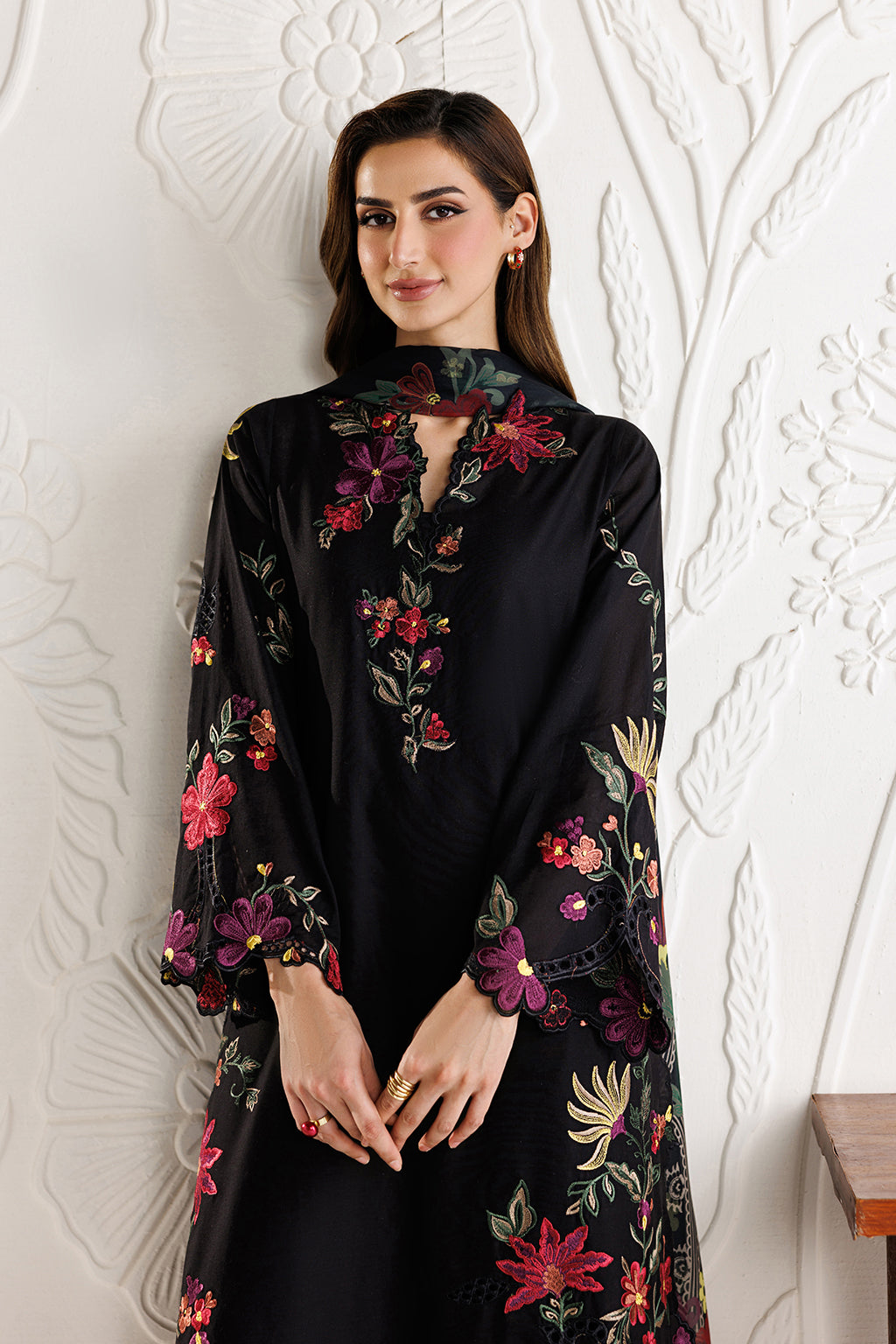 IZ 2955-3 Piece Unstitched Heavy Embroidered Dhanak Suit ( Printed Dupatta)