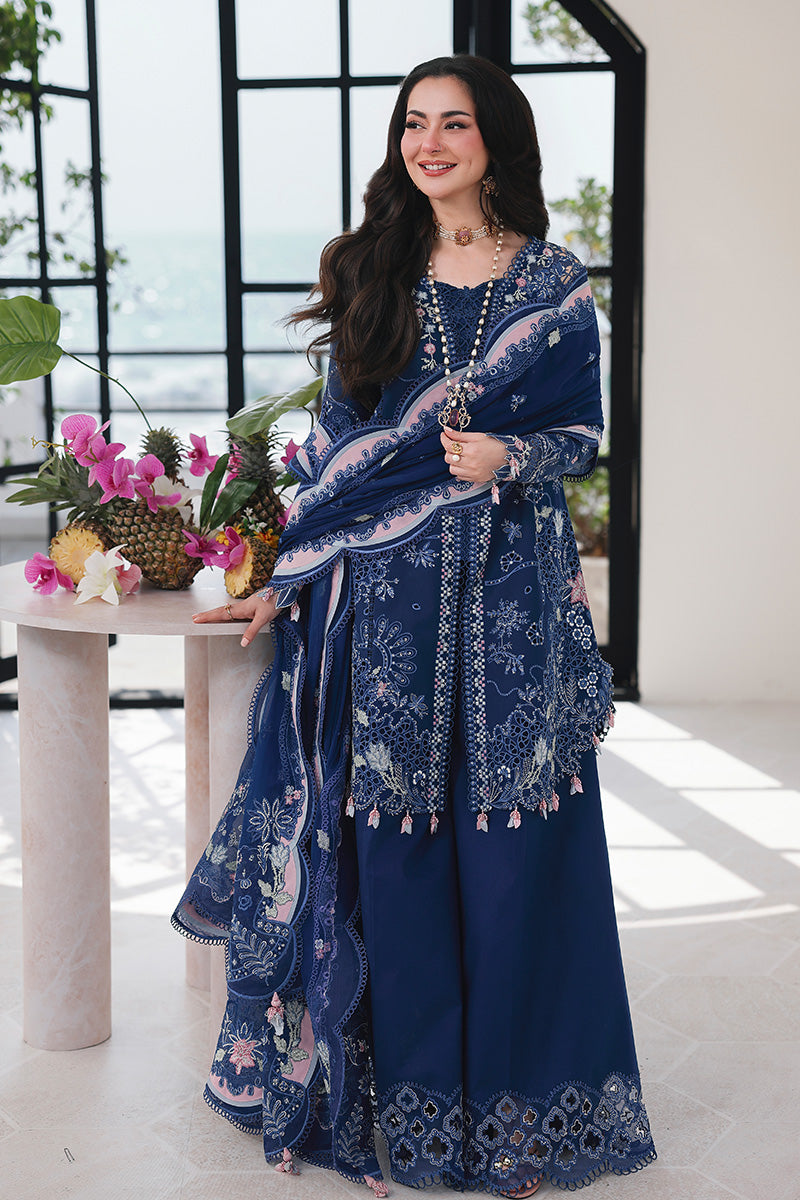 QL 2815-3 Piece - Unstitched Embroidered Lawn Fabric (Embroidered Chiffon Dupatta)