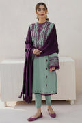 JZ 2905-3 Piece Unstitched Heavy Embroidered Dhanak Suit ( Dhanak Shawl )