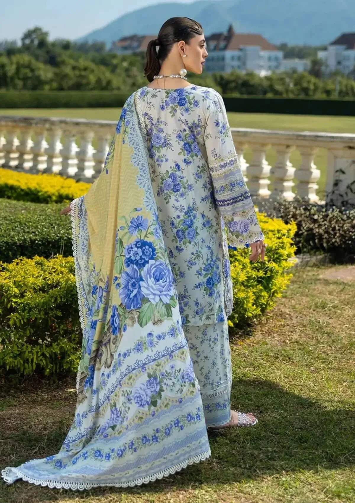 MB 485-3 Piece Unstitched Digital Printed Lawn Suit ( Fine Printed Silk Dupatta )