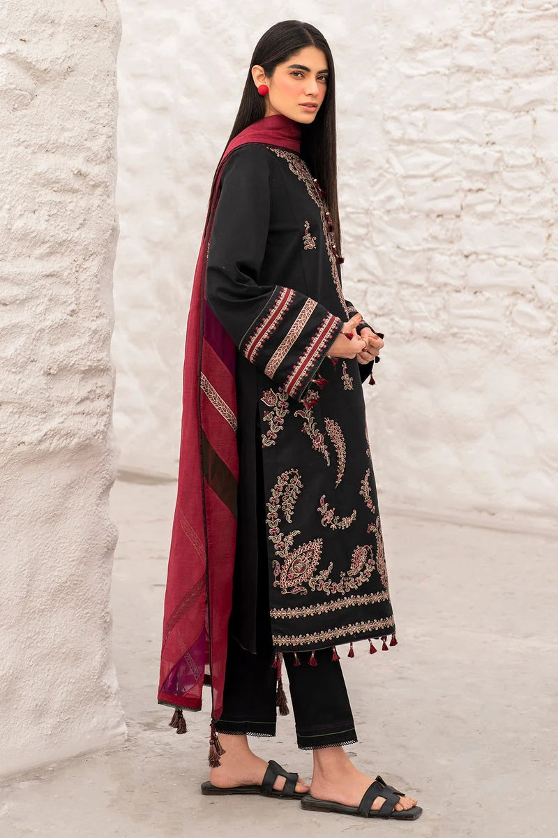 JZ 2890-3 Piece Unstitched Heavy Embroidered Dhanak Suit ( Printed Dupatta )