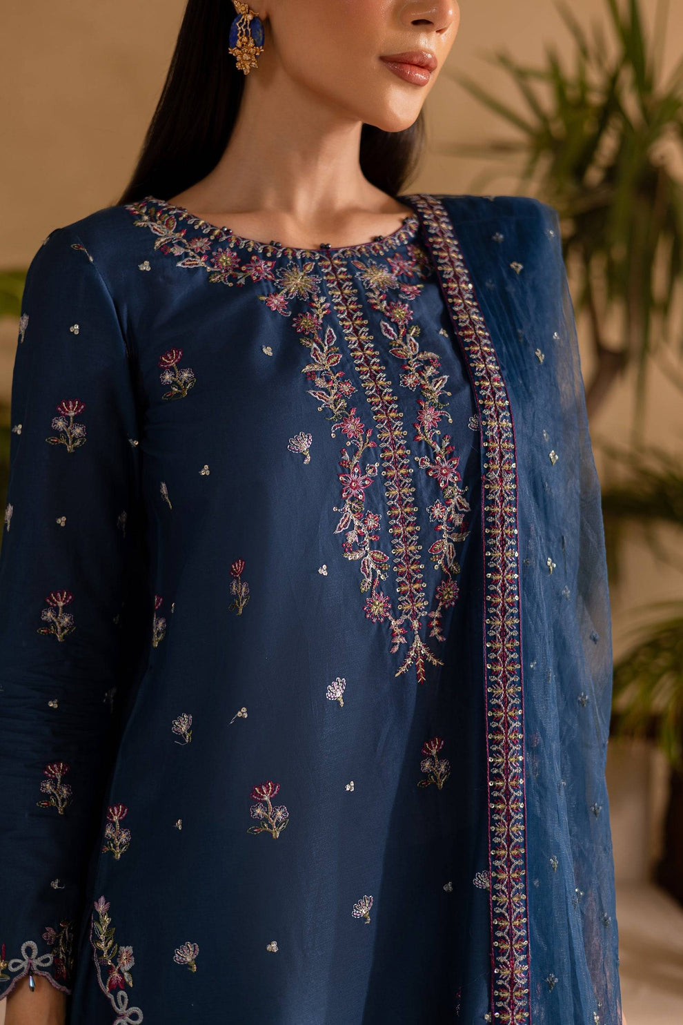 BT 2940-3 Piece Unstitched Heavy Embroidered Dhanak Suit ( Embroidered Chiffon Dupatta)