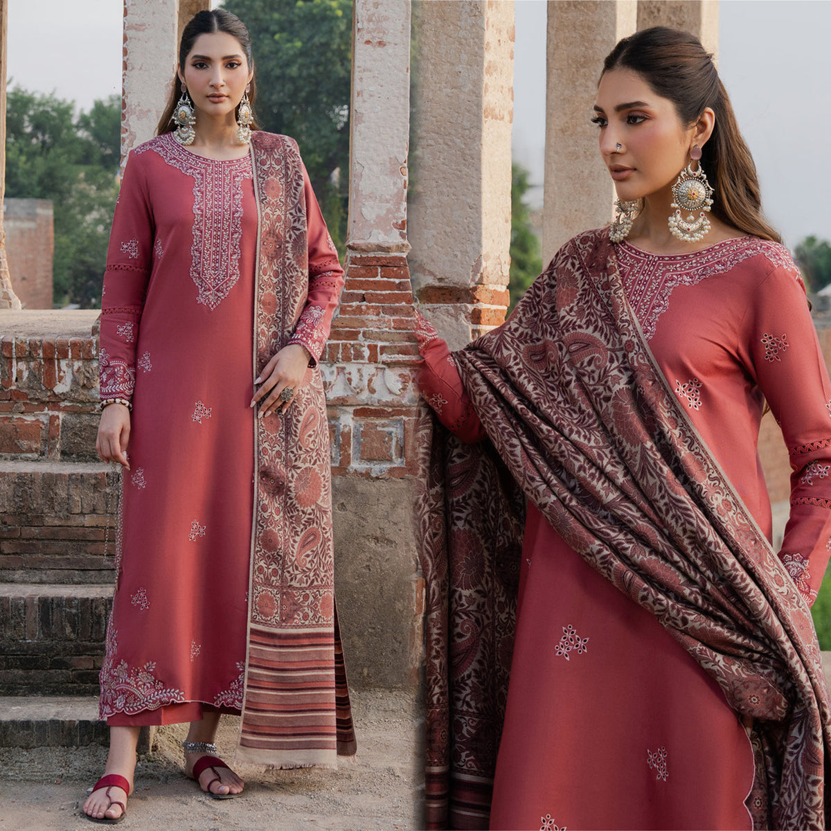 IZ 3070-Dhanak Fabric 3 Piece Unstitched (Digital Printed Shawl)
