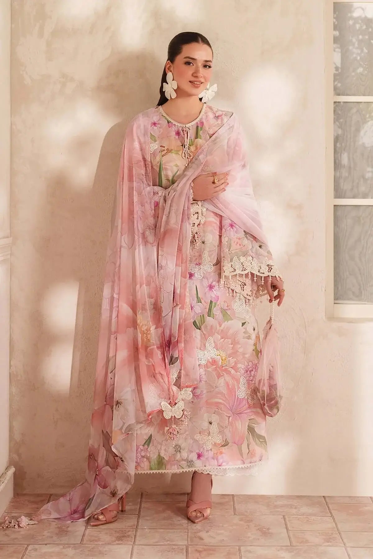 BQ 208-3 Piece Unstitched Embroidered Lawn Suit ( Printed Lawn Dupatta )