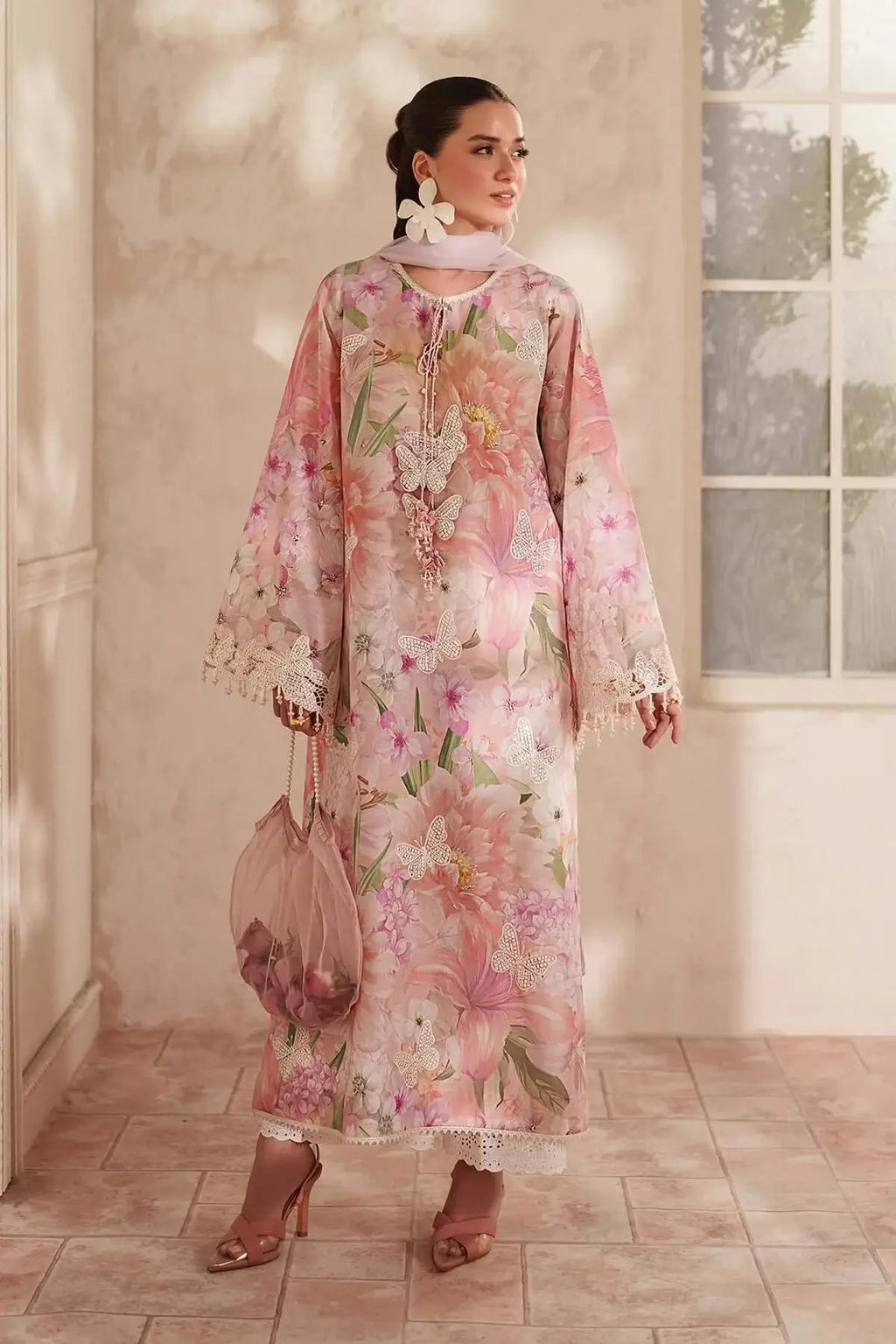 BQ 208-3 Piece Unstitched Embroidered Lawn Suit ( Printed Lawn Dupatta )