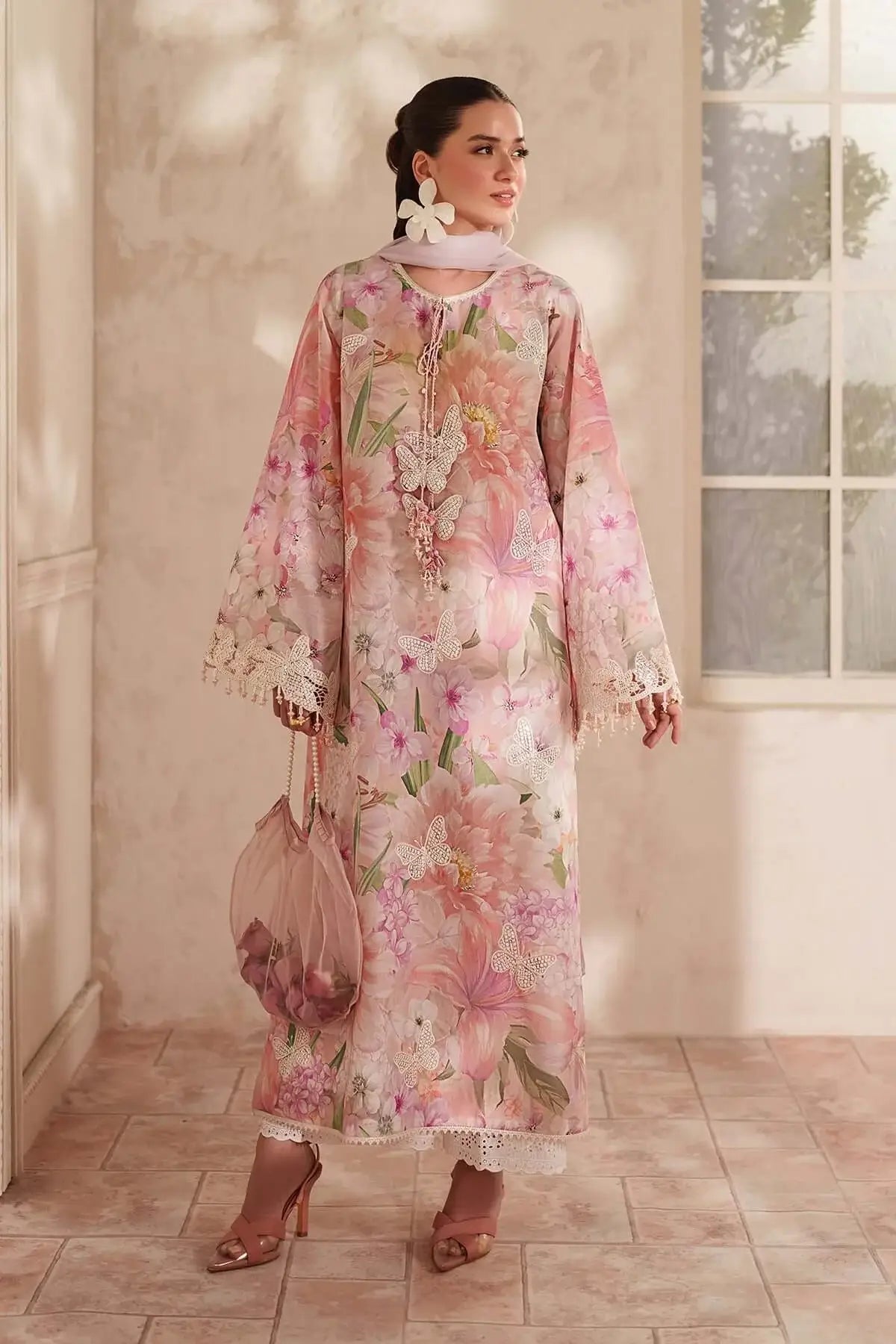 BQ 208-3 Piece Unstitched Embroidered Lawn Suit ( Printed Lawn Dupatta )