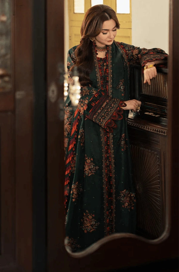 AJ 2915-3 Piece Unstitched Heavy Embroidered Dhanak Suit ( Dhanak Embroidered Shawl )