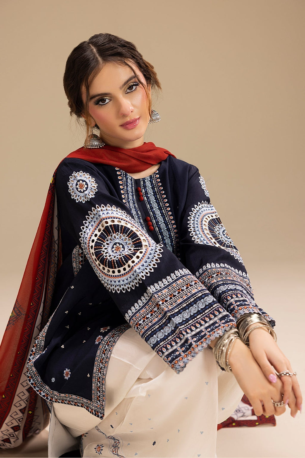 RR 610-3 Piece Embroidered Lawn Fabric with Printed Monar Dupatta