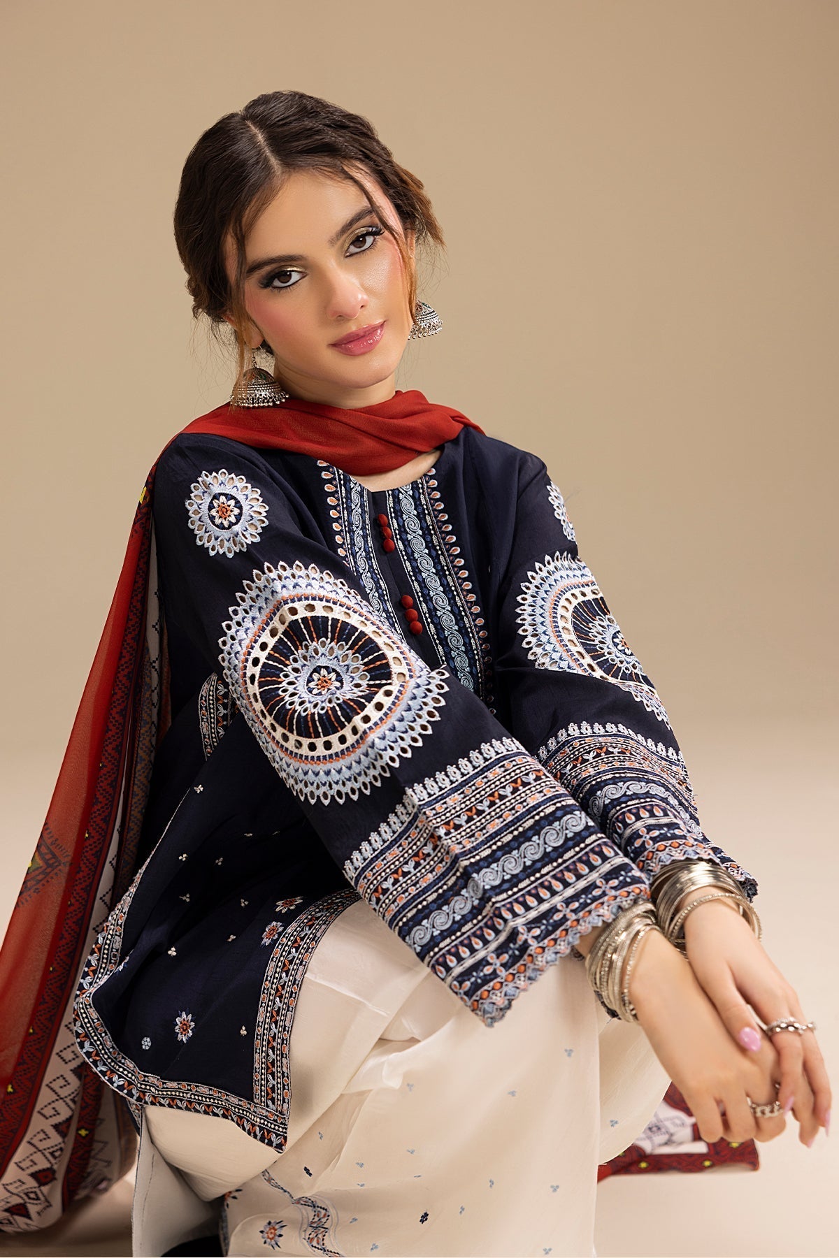 RR 610-3 Piece Embroidered Lawn Fabric with Printed Monar Dupatta