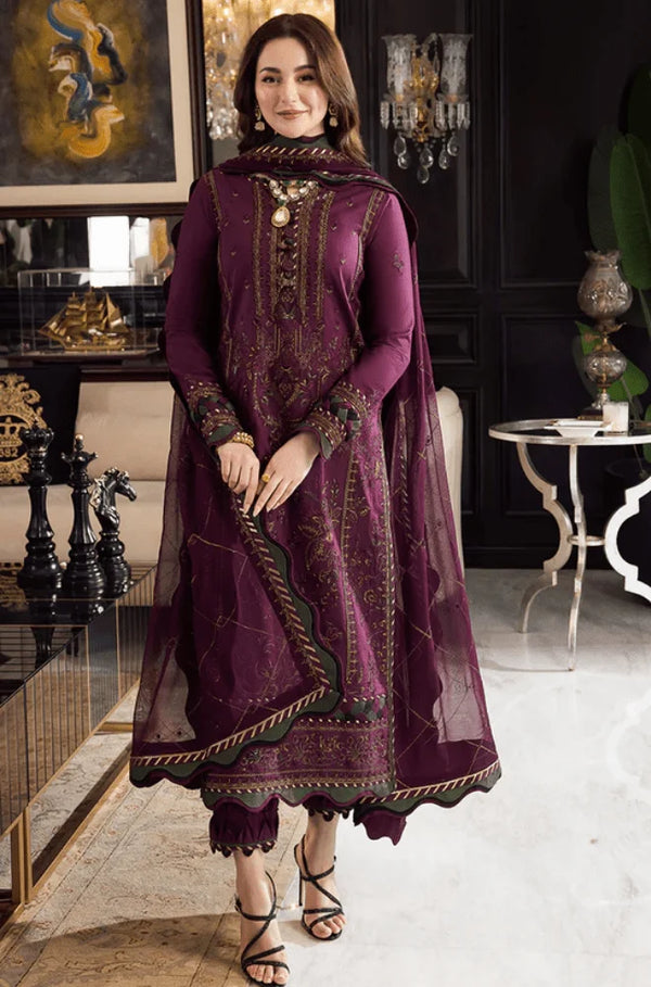 AJ 2885-3 Piece Unstitched Heavy Embroidered Dhanak Suit ( Embroidered Chiffon Dupatta)