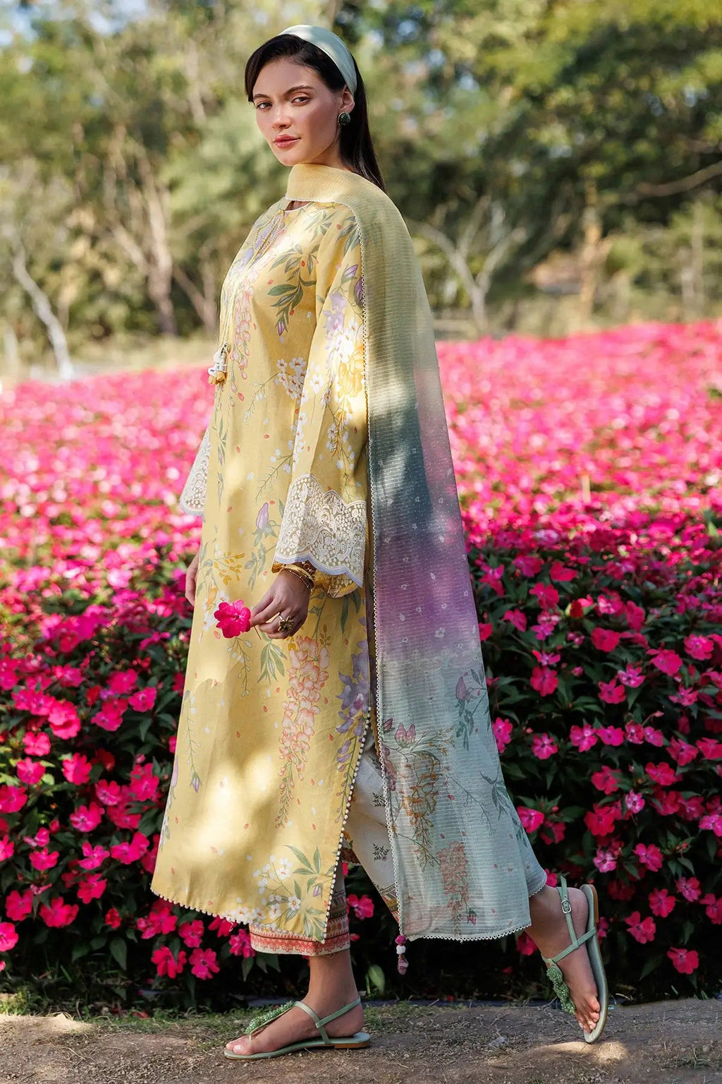 JZ 205-3 Piece Unstitched Embroidered Lawn Suit ( Printed Lawn Dupatta )