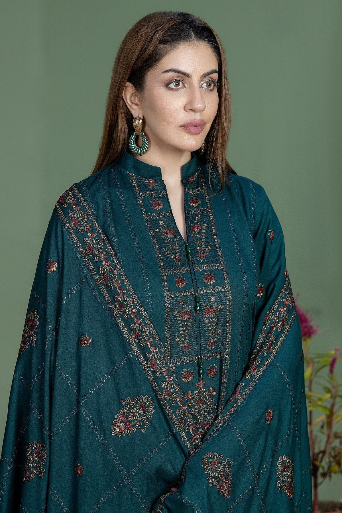 AJ-940-3 Piece - Unstitched Fully Embroidered Dhanak Fabric