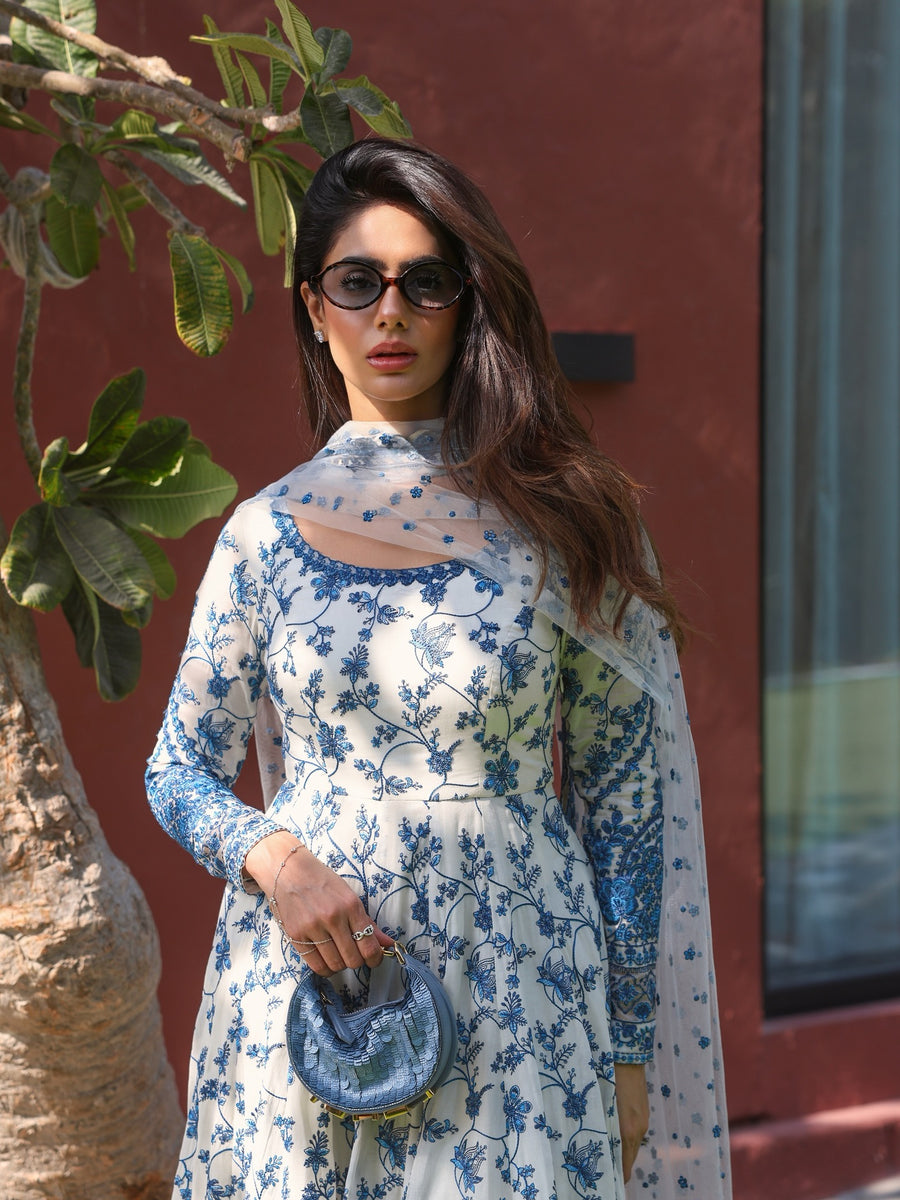 FS 1000-Lawn 3 Piece Unstitched Embroidery Frok With Premium Embroidery Organza Dupatta