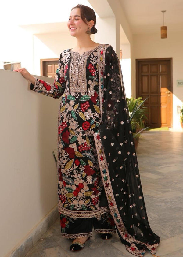 RR 2935-3 Piece Unstitched Heavy Embroidered Dhanak Suit ( Embroidered Chiffon Dupatta)