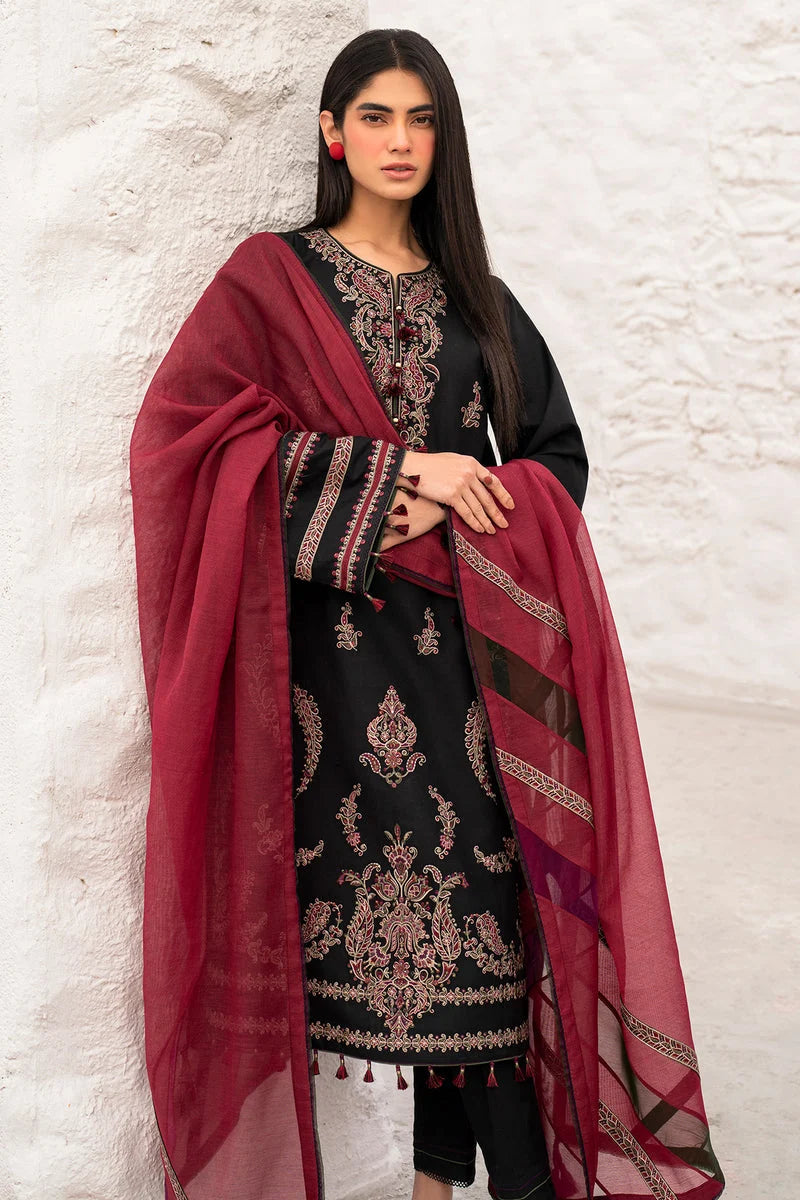 JZ 2890-3 Piece Unstitched Heavy Embroidered Dhanak Suit ( Printed Dupatta )