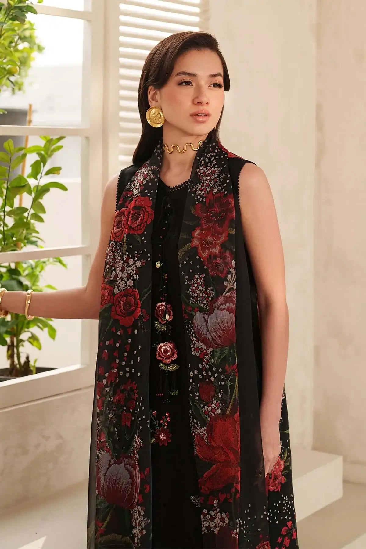 BQ 209-3 Piece Unstitched Embroidered Lawn Suit ( Printed Lawn Dupatta )