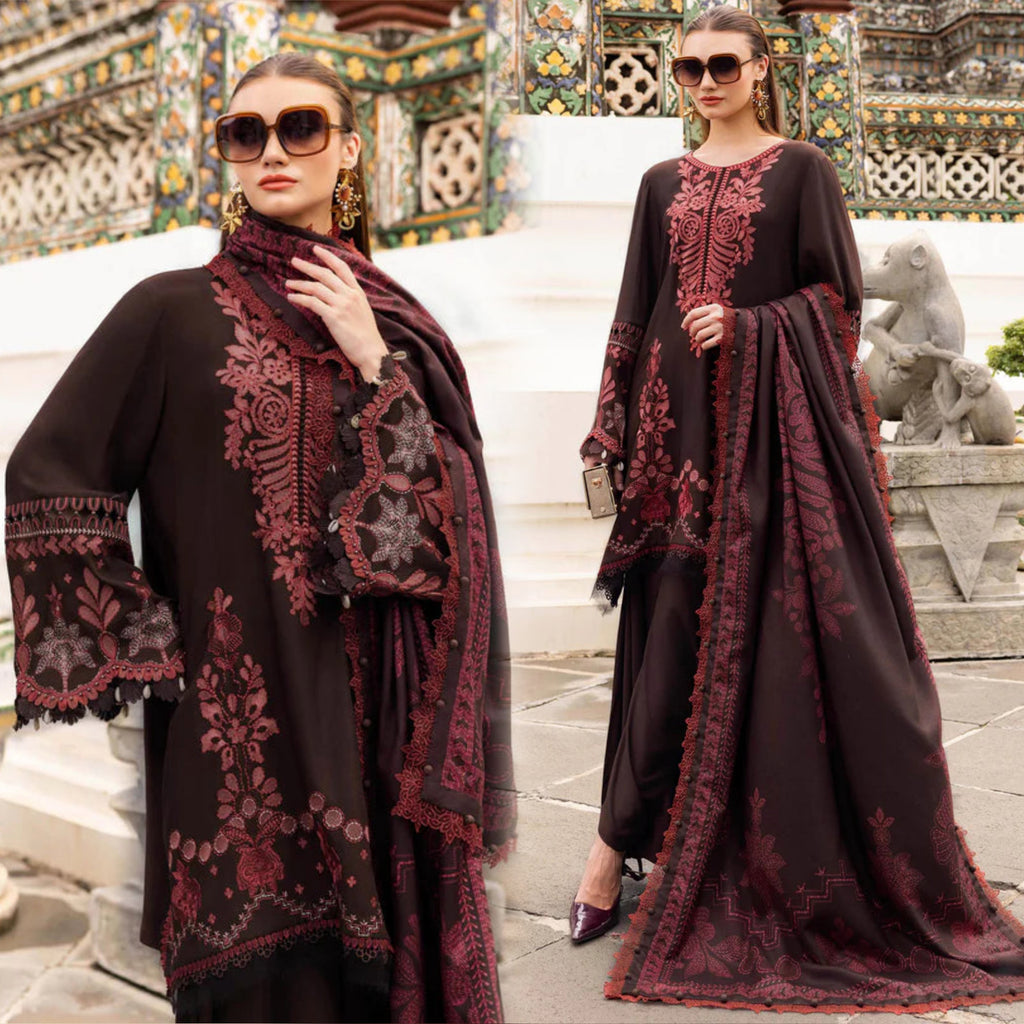MB 3095-Dhanak Fabric 3 Piece Unstitched (Digital Printed Shawl)