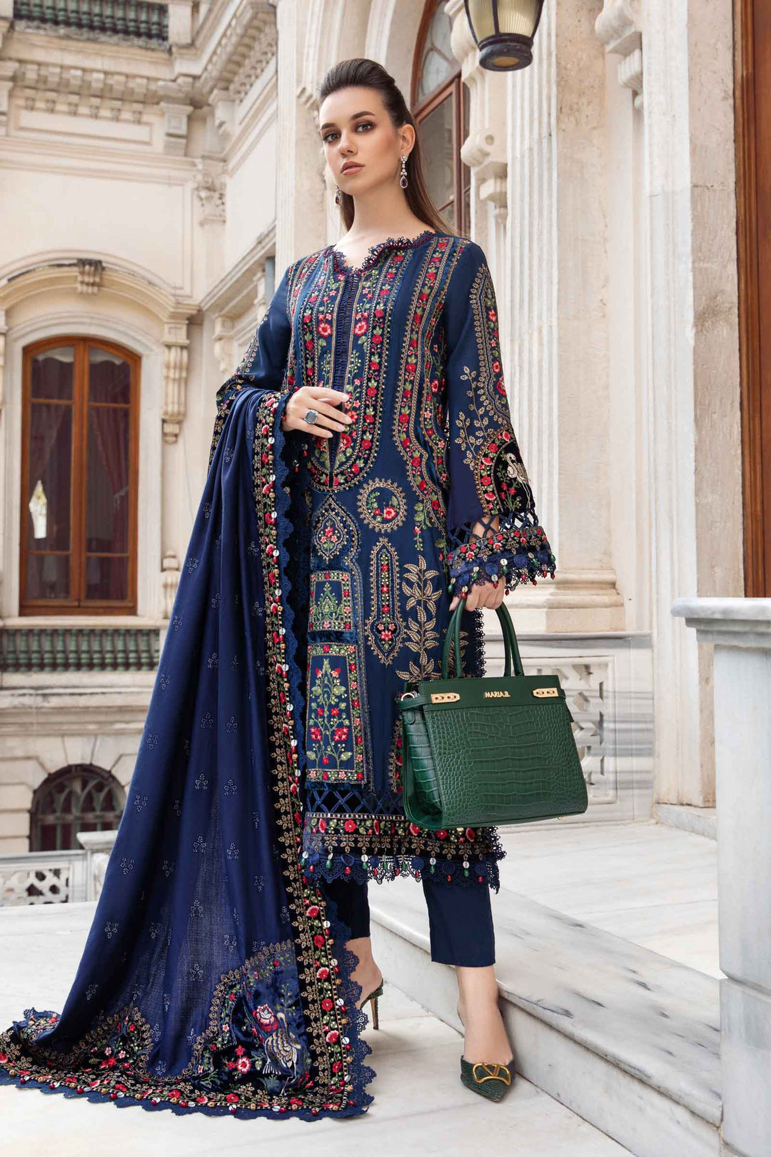MB 965- 3 Piece Dhanak Embroidery Suit With Four Sides Embroidery Dhanak Shawl
