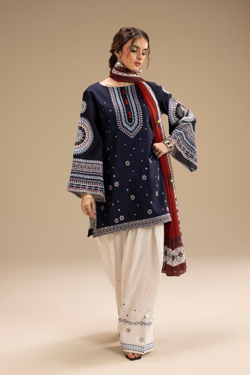 RR 610-3 Piece Embroidered Lawn Fabric with Printed Monar Dupatta