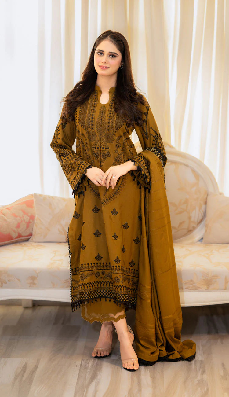 MB 100-3 Piece - Unstitched Fully Embroidered Dhanak Fabric