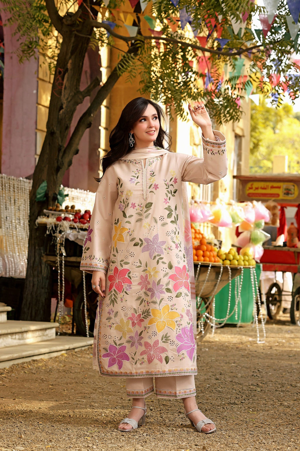AS 2875- Aneelas 3 Piece - Unstitched Embroidered Lawn Fabric (Polly Lawn Printed Dupatta)