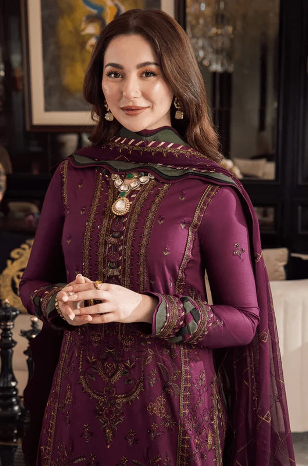 AJ 2885-3 Piece Unstitched Heavy Embroidered Dhanak Suit ( Embroidered Chiffon Dupatta)