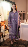 JD 2680-Lawn Fabric 3 Piece - Unstitched Fully Embroidered With Monar Printed Dupatta