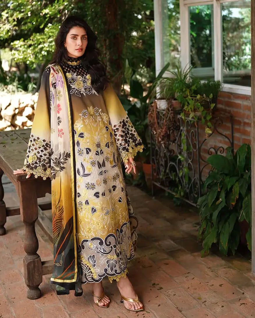 MB 206-3 Piece Unstitched Embroidered Lawn Suit ( Printed Lawn Dupatta )