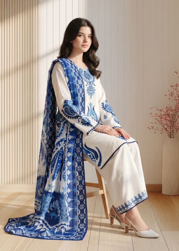 LM 3015-Dhanak Fabric 3 Piece Unstitched (Digital Printed Shawl)