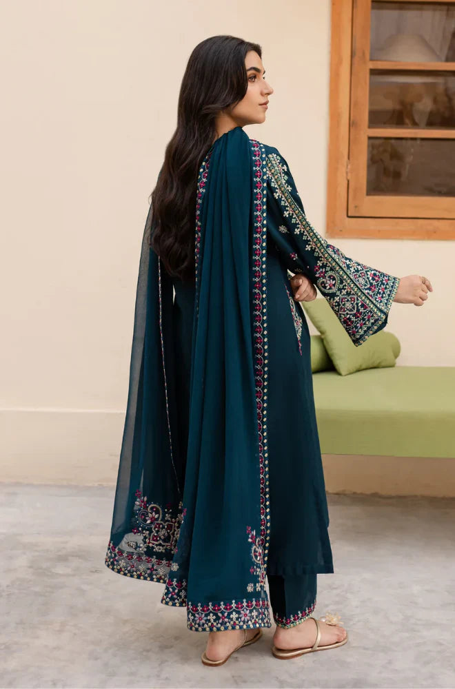 LM-585 Lawn Fabric 3 Piece - Unstitched Fully Embroidered With Chiffon Dupatta