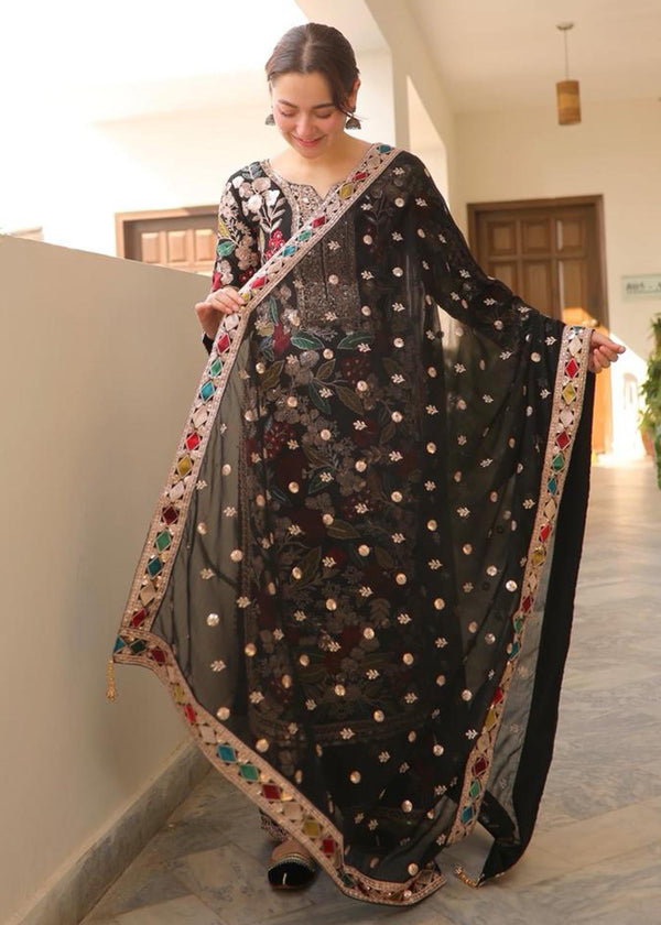 RR 2935-3 Piece Unstitched Heavy Embroidered Dhanak Suit ( Embroidered Chiffon Dupatta)