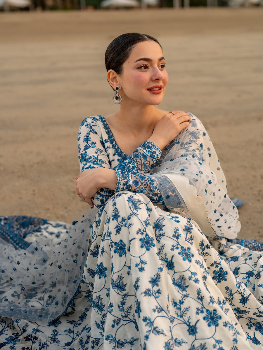 FS 1000-Lawn 3 Piece Unstitched Embroidery Frok With Premium Embroidery Organza Dupatta