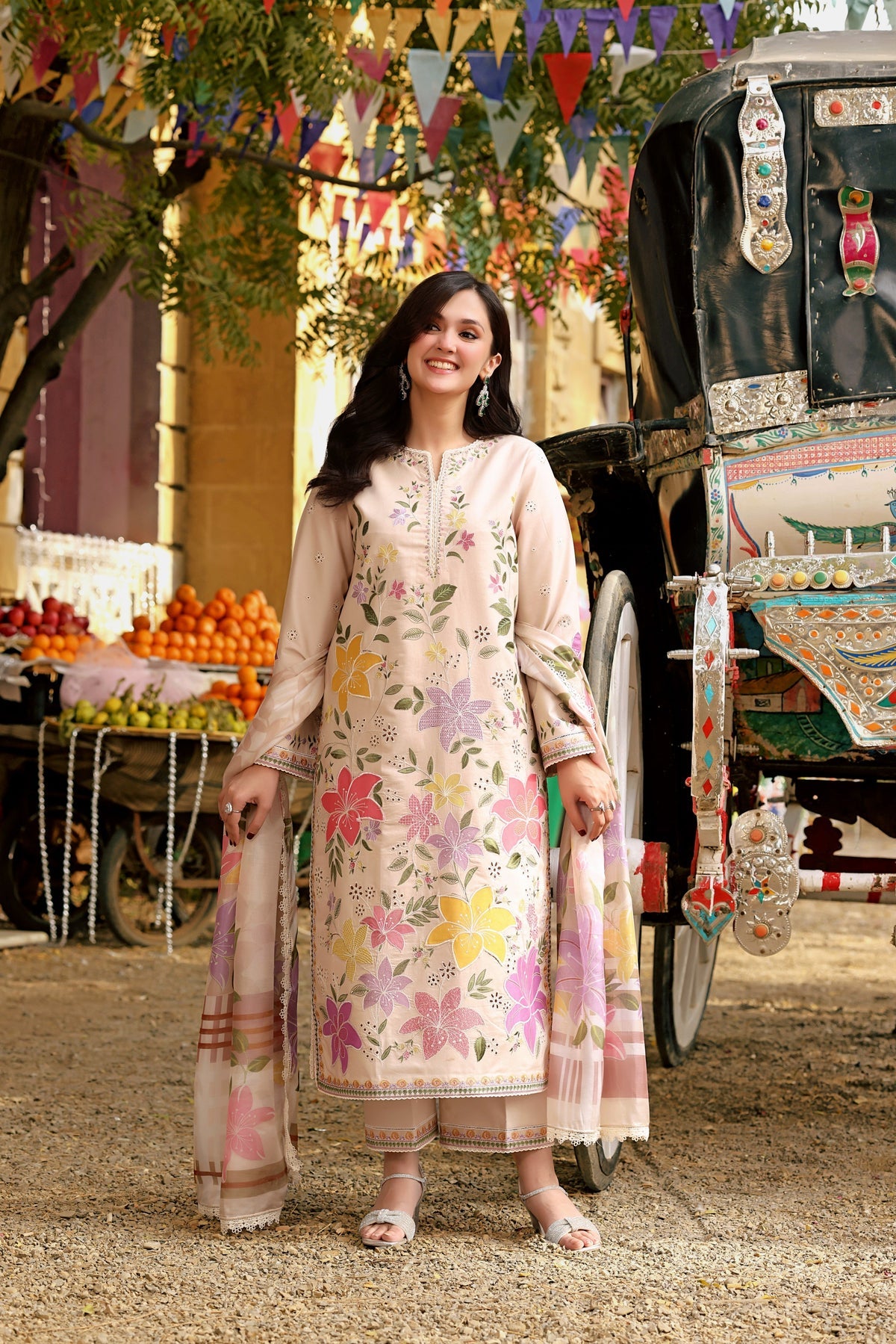 AS 2875- Aneelas 3 Piece - Unstitched Embroidered Lawn Fabric (Polly Lawn Printed Dupatta)