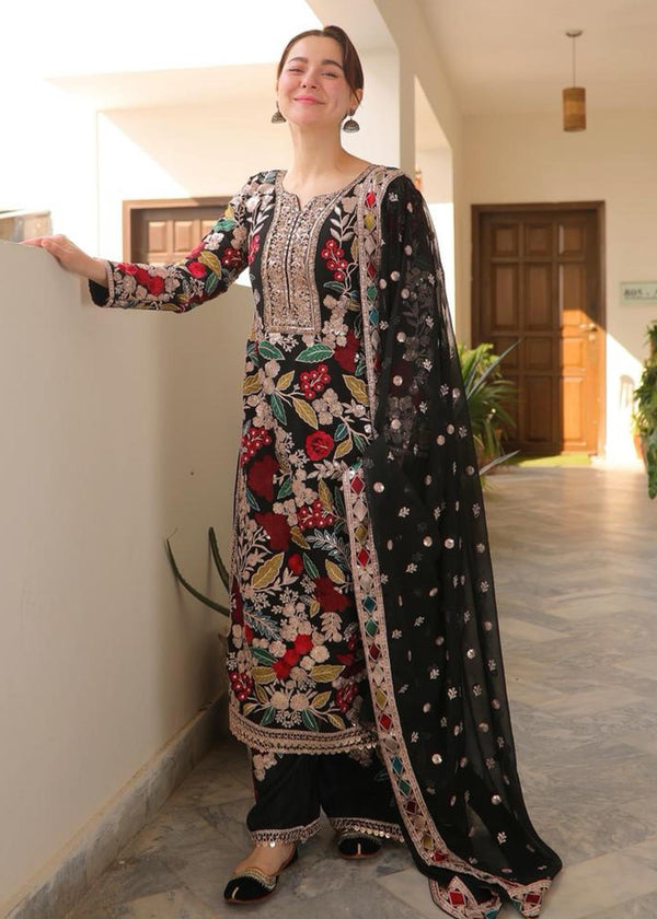 RR 2935-3 Piece Unstitched Heavy Embroidered Dhanak Suit ( Embroidered Chiffon Dupatta)