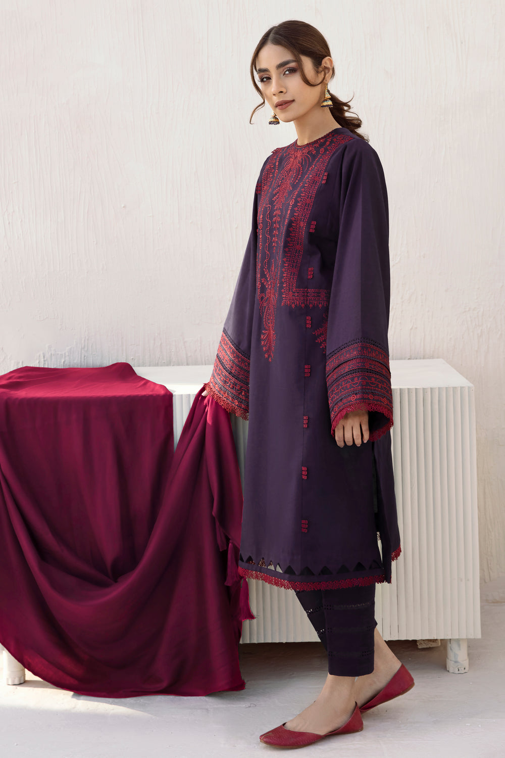 JZ 2910-3 Piece Unstitched Heavy Embroidered Dhanak Suit ( Dhanak Shawl )