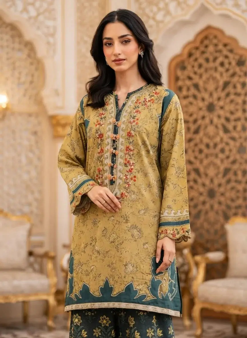 MB 207-2 Piece Unstitched Embroidered Lawn Suit