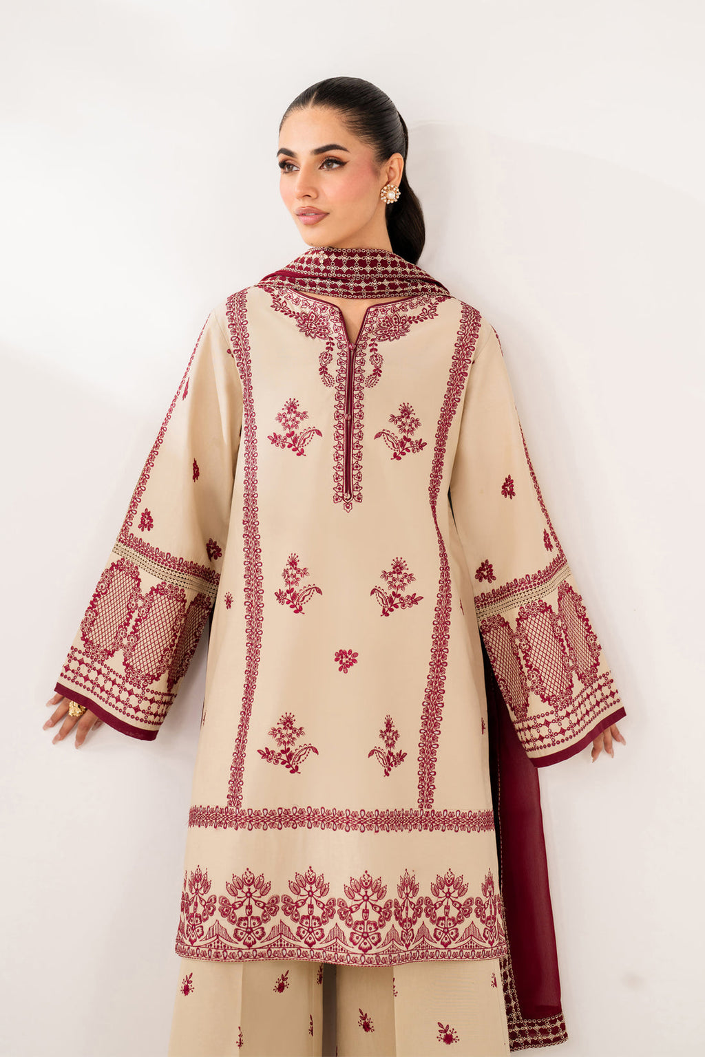 BQ 2950-3 Piece Unstitched Heavy Embroidered Dhanak Suit ( Dhanak Embroidered Shawl )