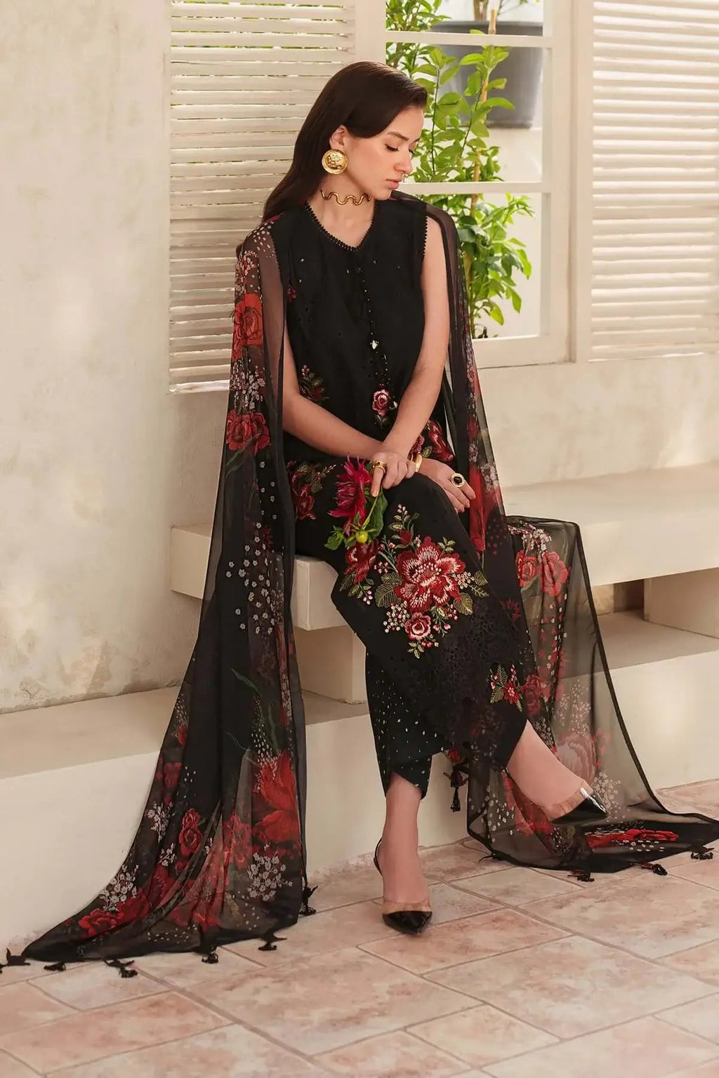 BQ 209-3 Piece Unstitched Embroidered Lawn Suit ( Printed Lawn Dupatta )