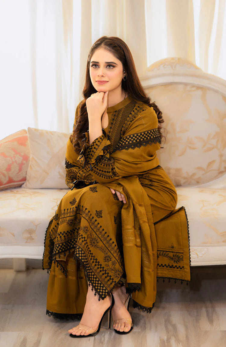 MB 100-3 Piece - Unstitched Fully Embroidered Dhanak Fabric