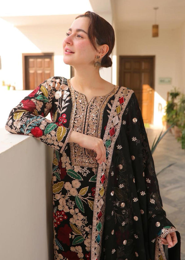 RR 2935-3 Piece Unstitched Heavy Embroidered Dhanak Suit ( Embroidered Chiffon Dupatta)