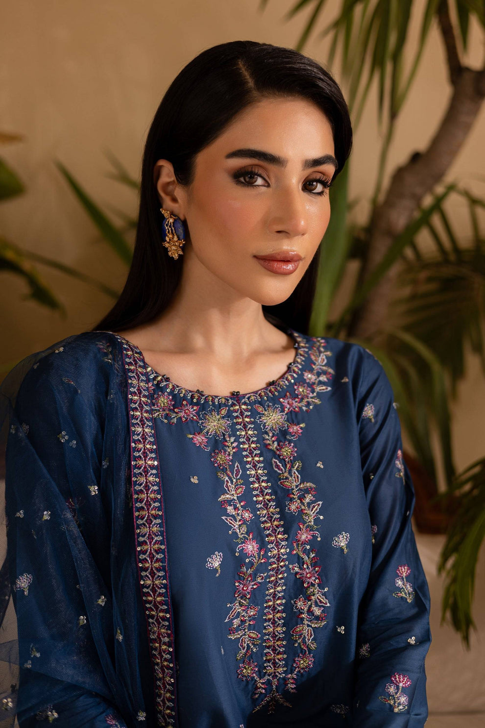 BT 2940-3 Piece Unstitched Heavy Embroidered Dhanak Suit ( Embroidered Chiffon Dupatta)